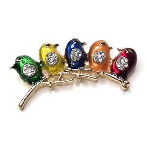 Vibrant Birds on a Branch Brooch